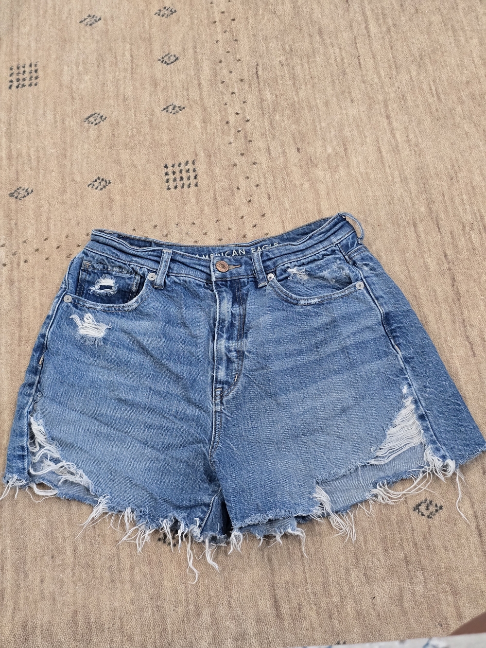 American Eagle Outfitters Blue Distressed Frayed Denim Shorts